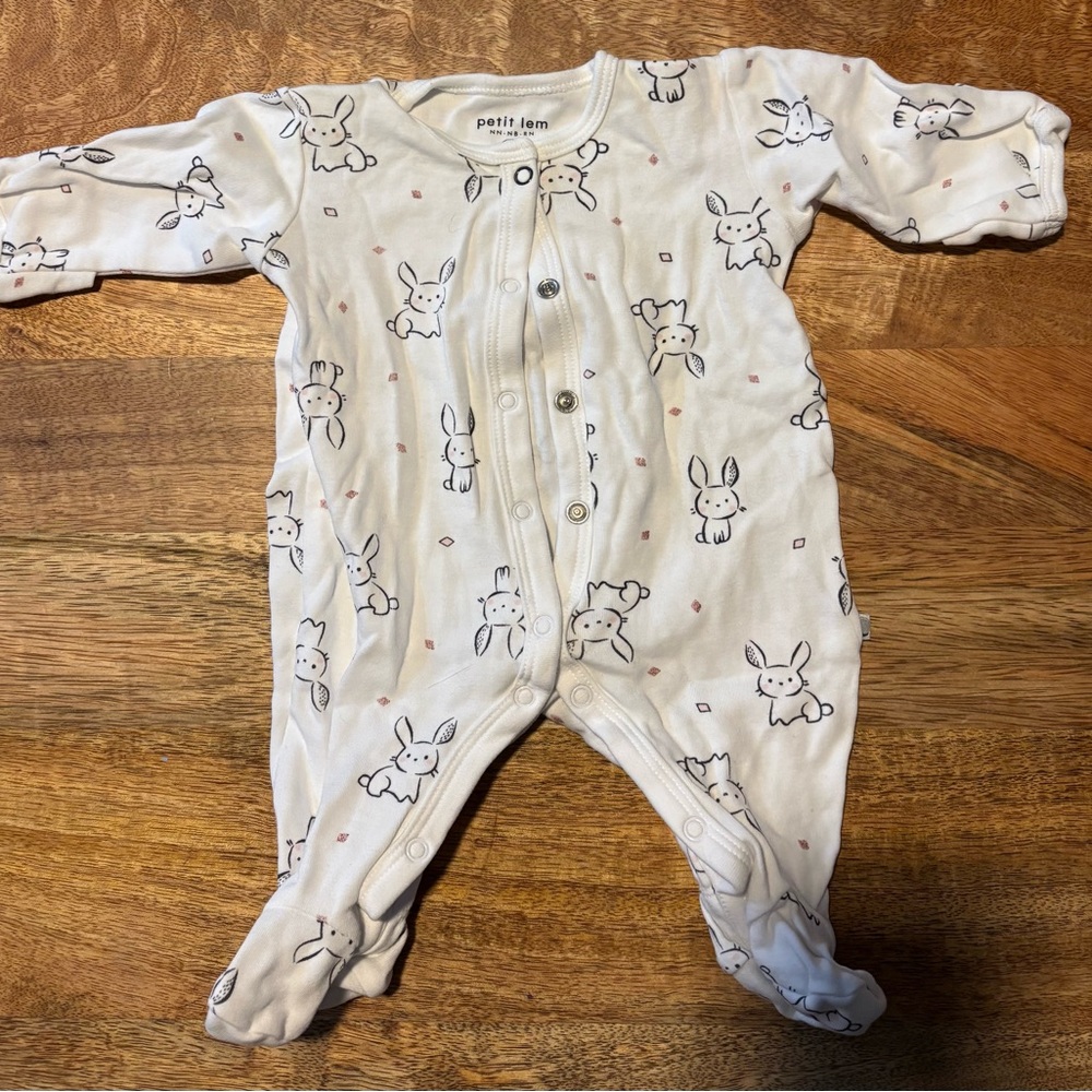 Petit Lem White Bunny Print Kids One Piece newborn